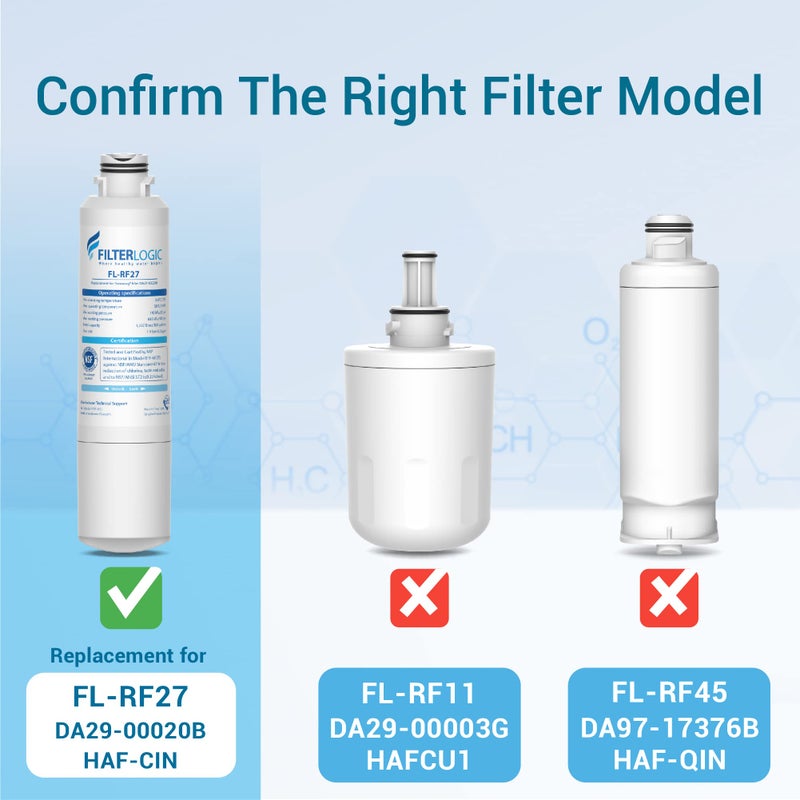 Filterlogic DA29-00020B Replacement for Samsung RF28HMEDBSR, RF263BEAESR, HDX FMS-2, HAF-CIN/EXP, DA97-08006A-1, DA29-00020B-1, RF4287HARS, RFG297HDRS, RF28HFEDBSR, Refrigerator Water Filter, 4 PACK - Image 3